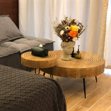 Solid Wood 2 Piece Nesting Coffee Table 3 Leg Natural Wood Veneer-Richsoul-Coffee Tables,Furniture,Living Room Furniture